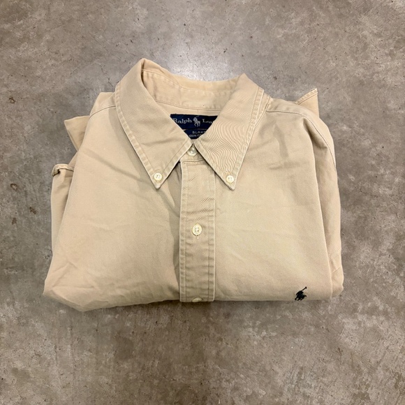 Y2K Polo Ralph Lauren long Sleeve Shirt Mens XL Tan Button Down Black Pony - Picture 10 of 10
